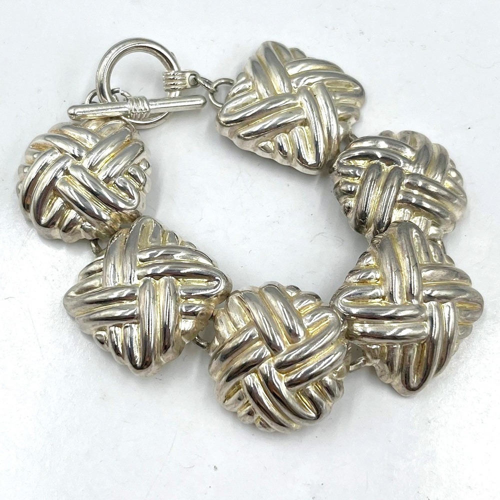 Vintage Silver Tone‎ Woven Love Knot Link Bracelet with Toggle Clasp Classic Y2K